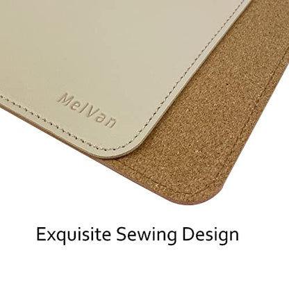 MelVan PU Leather Mouse Pad with Stitched Edge, Wood Mousepad, Waterproof Gaming Mouse Pad Mat for Computers, Laptop, Office & Home, 10.2" x 8.3", 1 Pack (Beige) - color: Beige