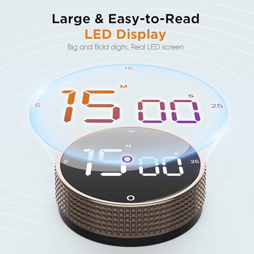 Digital Kitchen Timer - Magnetic Countdown Count Up Clock with Large LED Display, 5/15/25 Min Presets, 3 Volume Levels, Rotary Dial for Cooking, Productivity, Classroom, Fitness (1, Tarnish) - color: Tarnish