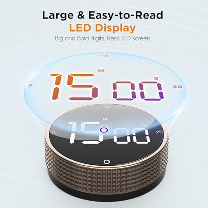 Digital Kitchen Timer - Magnetic Countdown Count Up Clock with Large LED Display, 5/15/25 Min Presets, 3 Volume Levels, Rotary Dial for Cooking, Productivity, Classroom, Fitness (1, Tarnish) - color: Tarnish