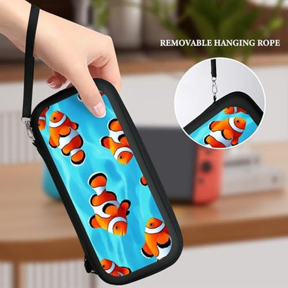Travel Protective Pouch Compatible with Switch, Portable Carrying Case with 15 Game Cartridges, Blue Sea Clownfish Hard Shell Storage Bag - color: Color(82)