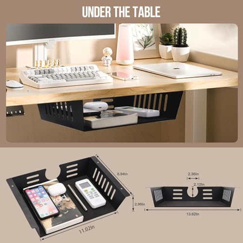 2 Pack Under Desk Shelf - Under Desk Storage Shelf Metals,Under Desk Organizer - Black Under Shelf Storage for Office Tables & Workstations（11 Inch） - size: 11 inch 2 Pack