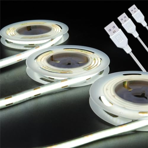 Short LED Strip Lights, 5V USB COB 6500K Bright White (3.28FT/3Pack) | 5W Small Not Dimmable, Indoor Bedroom Kitchen DIY Home Decor, Display Cabinet TV Lighting, Light Strips - color: 3.28FT/6500K*3