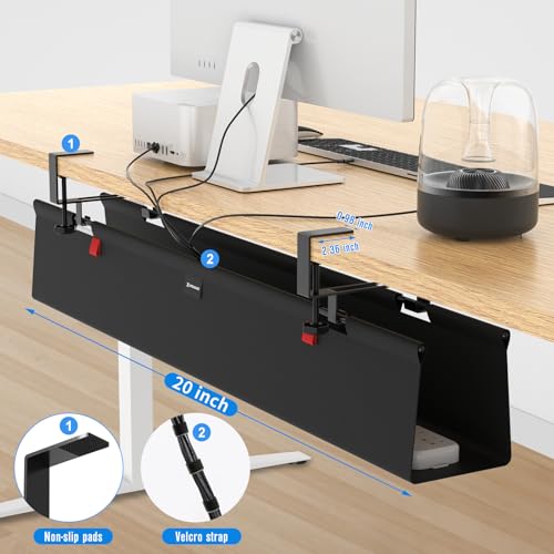 No Drill Under Desk Cable Management Tray, 20" Cord Management Tray with Cable Loop, Upgraded Oxford Fabric Wire Management for Standing Desk - No Damage to Table - size: 20 inch