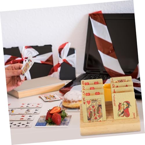 Hemoton Wooden Playing Card Holder Display Stand Sloped and Slotted Design for Easy Access Non- Base Rustic Charm for Game for Card Games