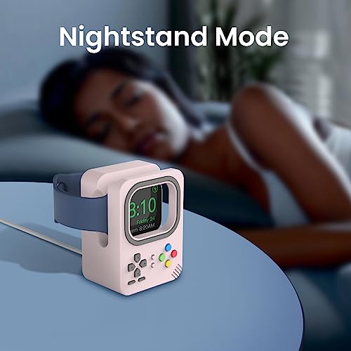 Delidigi Silicone Charger Stand Dock for Apple Watch All Series | Ultra3/Ultra2/Ultra/11/10/9/8/7/6/5/4/3/SE3/SE2/SE1, Retro Game Console Design, Cable Management, Support Nightstand Mode - color: Pink