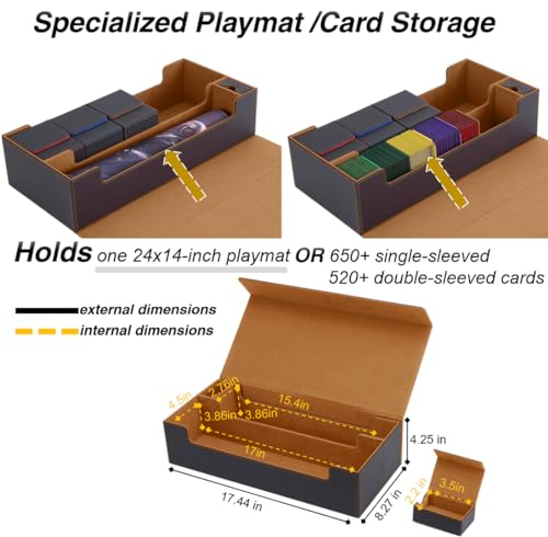 MTG Deck Box Holds 5 Display Card Deck Boxes with Playmat and Dice Box,Includes 10 colorful dividers and 1 card supporter, Trading Card Storage Box For Magic Game Cards(Black and Brown) | Holds 5 Deck Boxes (not included)/650 Single/520 Double-Sleeved Car