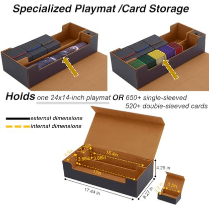 MTG Deck Box Holds 5 Display Card Deck Boxes with Playmat and Dice Box,Includes 10 colorful dividers and 1 card supporter, Trading Card Storage Box For Magic Game Cards(Black and Brown) | Holds 5 Deck Boxes (not included)/650 Single/520 Double-Sleeved Car