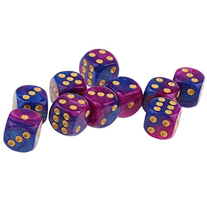 10PCS Polyhedral D6 Dice 16mm Acrylic Dice Game Dice for RPG MTG DND (Purple Blue) - color: Purple Blue