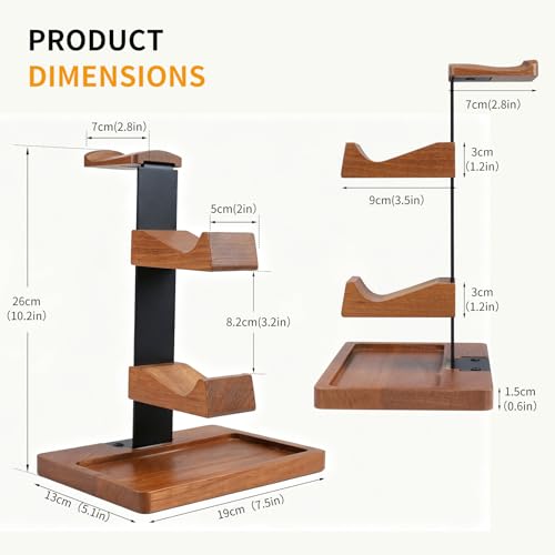Headset Stand with Gaming Controller Holder, Wood Headphone Stand with Storage Base, Gaming Equipment Accessories for Desk