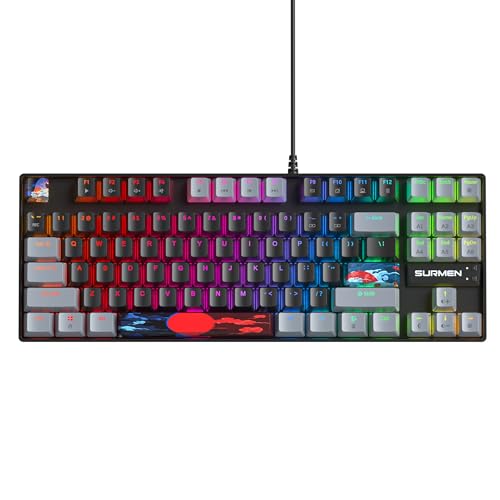 Owpkeenthy 75% Percent Gaming Keyboard Mechanical with Red Switch, 87 Keys Wired RGB TKL Gaming Keyboard Backlit Keys for PC Xbox PS (Dark/ 87 Red Switch) - color: Dark/ 87 Red Switch