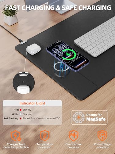 TopMade Mouse Pad with 15W Wireless Charging, XXL Large Leather Desk Mat, Waterproof Gaming Mousepad Home Office Desk Pad Protector, Computer Keyboard Pad, Mouse Mat for MacBook, PC, Laptop, Black - color: Black