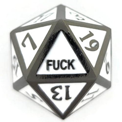 Metal D20 F Dice Critical Fail F 20 Sided Die Set DND Number Role Playing Game Dungeons and Dragons D&D Black Silver Red Blue Gold Copper Purple Green Pink White (Single Dice, White and Black) - color: White and Black, style: Single Dice