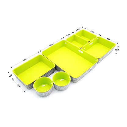 Felt Drawer Organizer Bin 7 pc Green Desk Nightstand Catchall Tray - color: Green