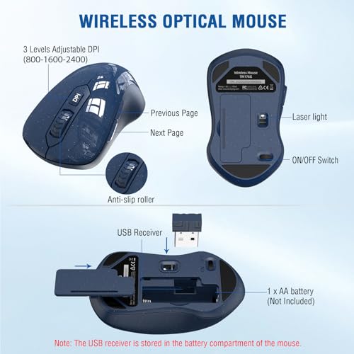 Wireless Keyboard and Mouse Combo, EDJO 2.4G Full-Sized Ergonomic Computer Keyboard with Wrist Rest and 3 Level DPI Adjustable Wireless Mouse for Windows, Mac OS Desktop/Laptop/PC(Galaxy Blue) - color: Galaxy Blue