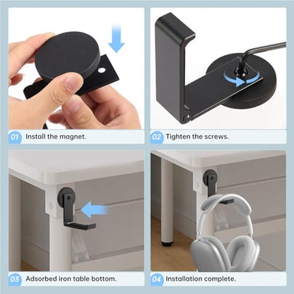 Magnetic Headphone Holder, Headphone Hanger for Desk & Table, 1PCS | Aluminum Headset Hooks, Headphone Mount Stand with Rubber Pad, Compatible with All Computer/Gaming Headsets
