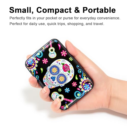 Credit Card Holder Small RFID Blocking Wallet Business Metal Slim Mini Aluminum Hard Case for Women Men - color: B Sugar Skull