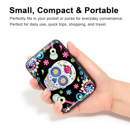 Credit Card Holder Small RFID Blocking Wallet Business Metal Slim Mini Aluminum Hard Case for Women Men - color: B Sugar Skull