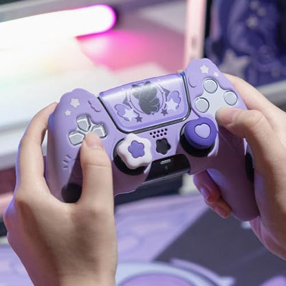 GeekShare Controller Skin Set, Compatible with PlayStation 5 Wireless Controller, Anti-Slip Silicone Protective Cover Case,Includes 2 Thumb Grips and 2 Stickers (Star Wings Purple) - color: Star Wings Purple