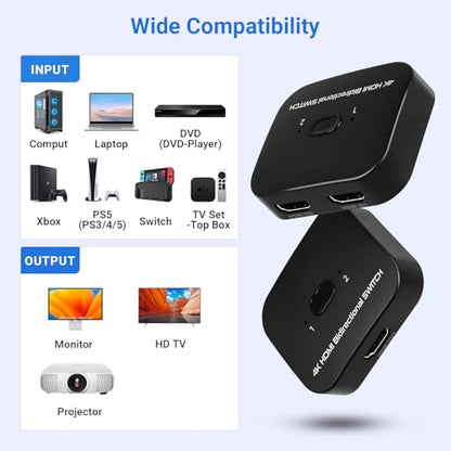 HDMI Switch 4k@60hz Splitter, Suceem Bi-Directional HDMI Switch Splitter 2 in 1 Out Support 4K@60Hz 2K@120Hz for PS4/3 HDTV Xbox Fire Stick - size: 4K60Hz