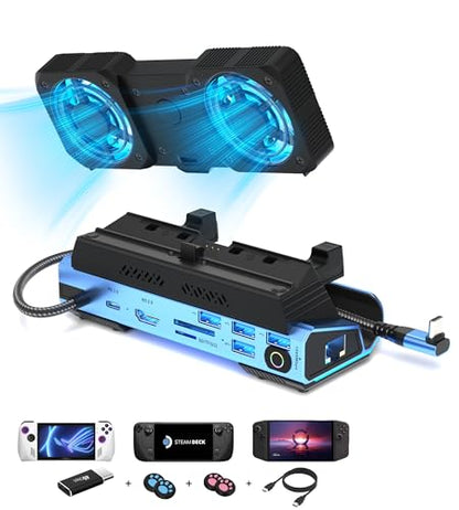 Legion Go/ROG Ally/Steam Deck Dock - 13-in-1 Docking Station Dismantling Dual Cool Fans Steam, 4K@60Hz, 4 USB Ports, 100W PD Charging, Gigabit Ethernet Fit for Steam Deck - color: 13 in 1