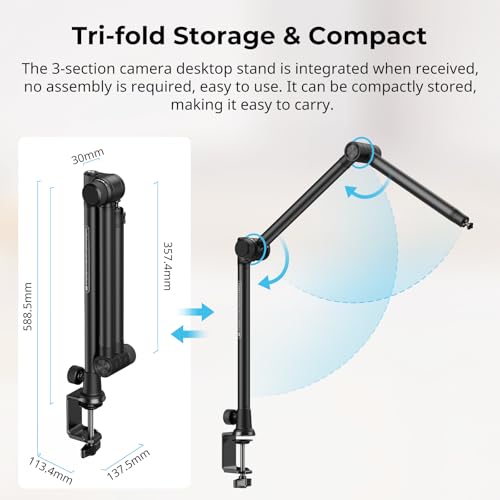 SmallRig Overhead 3-Section Desktop Camera Bracket, Damping Boom Arm Desk Mount with 360 Rotatable Ball Head, Tabletop C Clamp, Max Load to 4.4lbs / 2kg for Photography Videography Live Stream - style: Clamp 4324