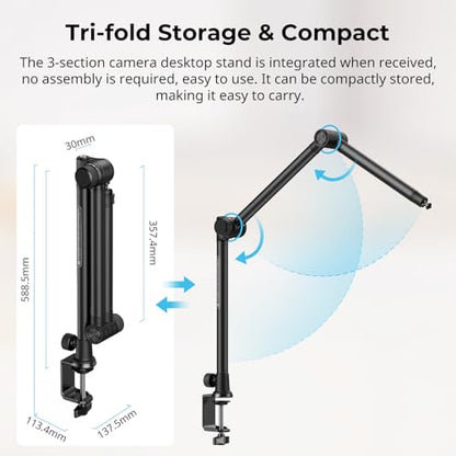 SmallRig Overhead 3-Section Desktop Camera Bracket, Damping Boom Arm Desk Mount with 360 Rotatable Ball Head, Tabletop C Clamp, Max Load to 4.4lbs / 2kg for Photography Videography Live Stream - style: Clamp 4324