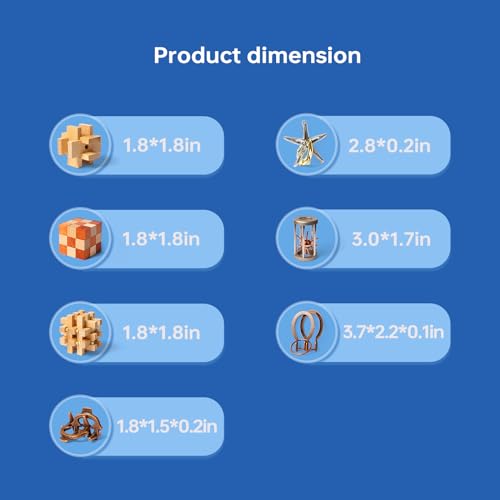 CUDNY 7 Pieces Cool Mind Puzzles Unlock Interlock Brain Teaser Games for Adults and Kids Wooden and Metal Puzzles IQ Logic Fun Box - style: Set A
