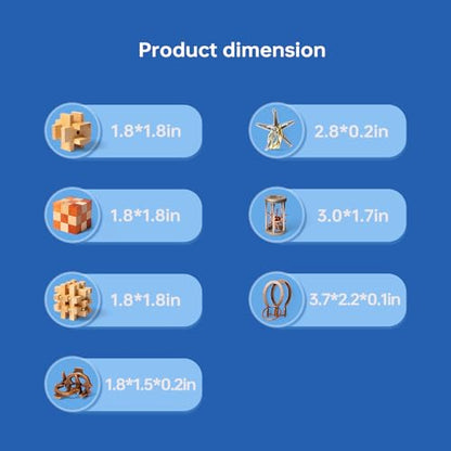 CUDNY 7 Pieces Cool Mind Puzzles Unlock Interlock Brain Teaser Games for Adults and Kids Wooden and Metal Puzzles IQ Logic Fun Box - style: Set A