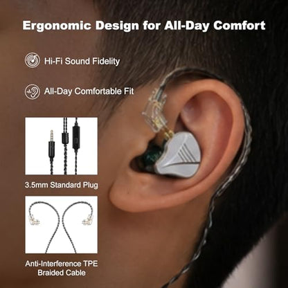 In Ear Monitor Headphones Dual Magnetic Dynamic Driver IEM with Mic, Blue | Hybrid Banlance Armature with Dynamic in Ear Headphones IEM Earphones Gaming Earbuds - color: YJS-819-Blue