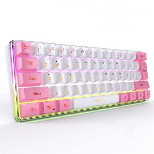 Dioche Mini Keyboard, 60 Percent 61 Keys Wired Gaming Keyboard RGB Small Gaming Keyboard Imitated Mechanical Compact for Typist Desktop, Laptop (Pink White)