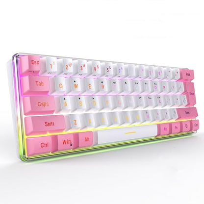 Dioche Mini Keyboard, 60 Percent 61 Keys Wired Gaming Keyboard RGB Small Gaming Keyboard Imitated Mechanical Compact for Typist Desktop, Laptop (Pink White)