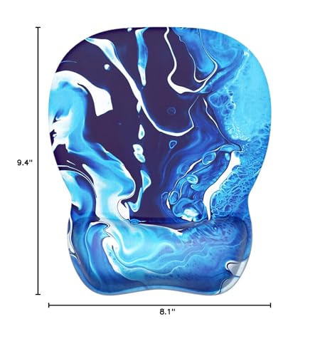 MROCO Ergonomic Mouse Pad with Gel Wrist Rest, 9.4 x 8.1 in, Blue Waves | Ergonomic Shape Design, Multiple Pattern Options, Gel Wrist Comfort, Smooth Lycra Surface, Non-Slip PU Base - color: Blue Waves