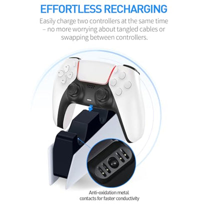 PS5 Controller Charger - Charge 2 Controllers to 90% in 50 Mins - No Annoying Lights - Click in Design Dual Fast Charging Stand Dock Station Holder Accessories for PlayStation DualSense Controller