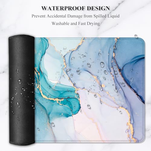 Auhoahsil Large Gaming Mouse Pad, Marble Theme XXL 35.4 x 15.7 in Desk Pad Stitched Non-Slip Rubber Long Computer Mousepad Thin Extended Full Size Desk Mat for Desktop Laptop Wireless Mice, Teal Pink - color: 06 Blue Pink Marble, size: 35.5L x 15.7W inche