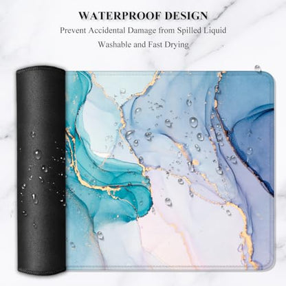 Auhoahsil Large Gaming Mouse Pad, Marble Theme XXL 35.4 x 15.7 in Desk Pad Stitched Non-Slip Rubber Long Computer Mousepad Thin Extended Full Size Desk Mat for Desktop Laptop Wireless Mice, Teal Pink - color: 06 Blue Pink Marble, size: 35.5L x 15.7W inche