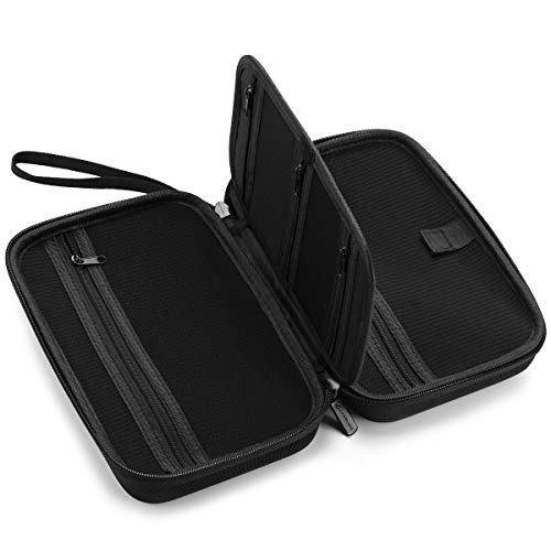 Caseling Hard EVA Electronics Travel Organizer – Shockproof Protective Carrying Case for Chargers, Power Banks & Cables – Compact 9.5” x 5.7” Travel Storage with Wrist Strap, Black