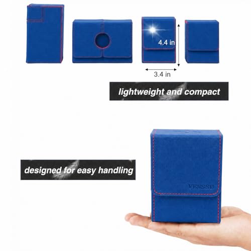 MTG Deck Box with Commander Display Window (Blue&Red, 1 window) | Holds 120 Single/100 Double-Sleeved Cards, Fit MTG/PTCG/OPTCG Cards, Strong Magnet, PU Leather, With 2 Dividers & 1 Toploader - color: Blue and Red