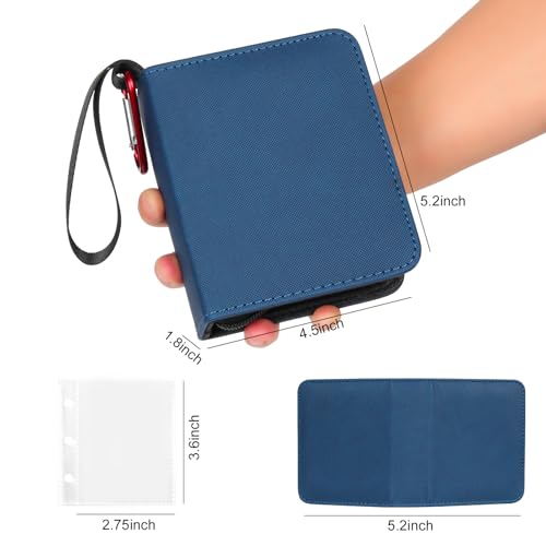 GEAoffice Mini Trading Card Binder 1 Pocket Holds 80 Cards, Zip Close, Blue | Super Lightweight, 40 Removable Acid-free & Non-PVC Sleeves, PU Leather, Card Collection Binder for TCG, MTG, Sports&Games - color: Blue-Dia