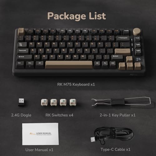 RK ROYAL KLUDGE M75 Wireless Mechanical Keyboard 2.4Ghz/BT5.1/USB-C Gaming Keyboard 75% Layout 81 Keys Gasket Mount with OLED Display & Knob RGB Backlight Hot-Swappable Light Switch, Grey - color: Grey, size: Light Switch
