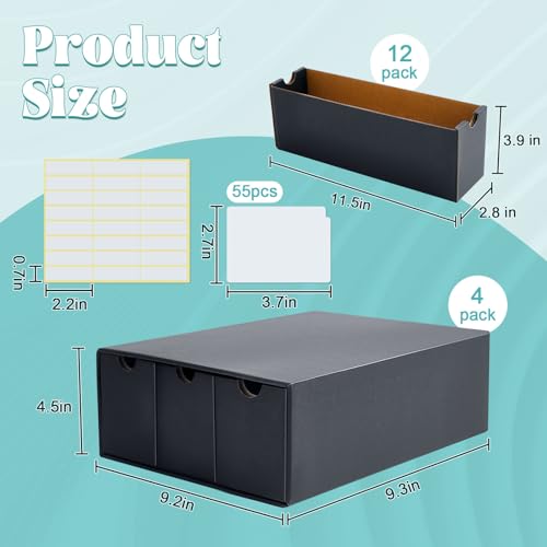Cholemy Trading Card Storage Box Card Organizer 15000+ with 70 Cardboard Storage Divider, Label Sticker for Collection Compatible with Tcg, Sport Cards(4 Row, 3 in A Row,Black) - size: 4 Row, 3 in a Row