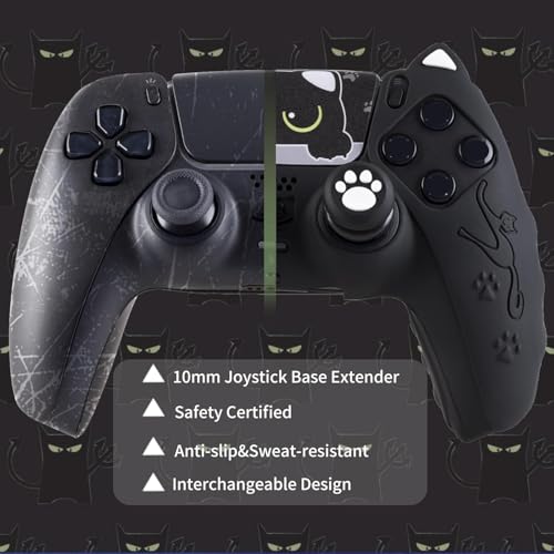 Silicone Skin Cover Sticker x 1 & Extender Grips x 2 for PS5 Controller Cats Black - color: 1