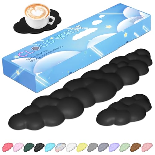 JIKIOU Upgrade Leather Cloud Wrist Rest for Keyboard and Mouse & Cup Pad | Wish Gift-Cute Cloud Shape, Comfortable and don’t Irritate to Skin, Non-Slip PU Base,Soft Memory Foam filled for Pain Relief - color: 03matte Black
