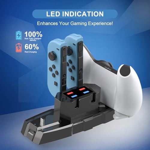 Switch Controller Charger Station for Nintendo Switch & OLED, Pro Charging Dock for JoyCon/Pro/ PS5 Controller/Xbox, 6 in 1 Charging Stand Accessories for Nintendo Gamepad, Black