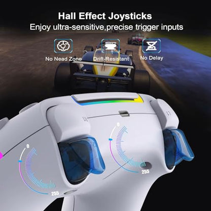 RGB Wireless Game Controller for PlayStation 5 Bluetooth Replacement Gamepad for PS-5/ Windows PC Rechargeable Double Vibration Motion Sensor Joystick Remote Joypad with 1500mAh Battery,Turbo (White) - color: White