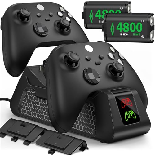 Charger Station for Xbox One Controller Rechargeable Battery Packs for Xbox, 2x4800mWh Rechargeable Batteries for Xbox Series X/S&One/S/X/Elite Controller Charging Dock-4 Battery Covers