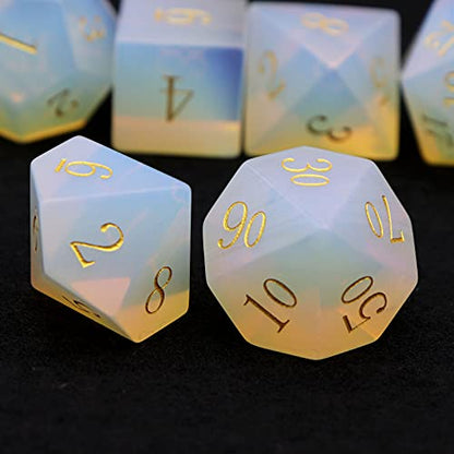 Haxtec Opal Dice DND Dice Set Gemstone D&D Dice with Dice Case Compatible with Dungeons and Dragons TTRPG DND Master Gift-Opal - color: White