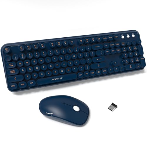 FOPETT Wireless Keyboard and Mouse Combo, 104 Keys Full-Sized 2.4 GHz Round Keycap Colorful Keyboards, USB Receiver Plug and Play, for Windows, Mac, PC, Laptop, Desktop (DarkBlue) - color: DarkBlue
