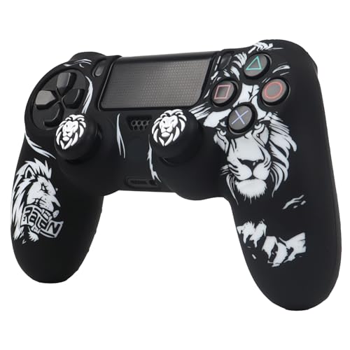 Lion Design Controller Skin Cover with 2 Thumb Grips Compatible with PS4/Playstation 4 Slim/Pro Controller - color: Lion Black White