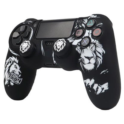 Lion Design Controller Skin Cover with 2 Thumb Grips Compatible with PS4/Playstation 4 Slim/Pro Controller - color: Lion Black White