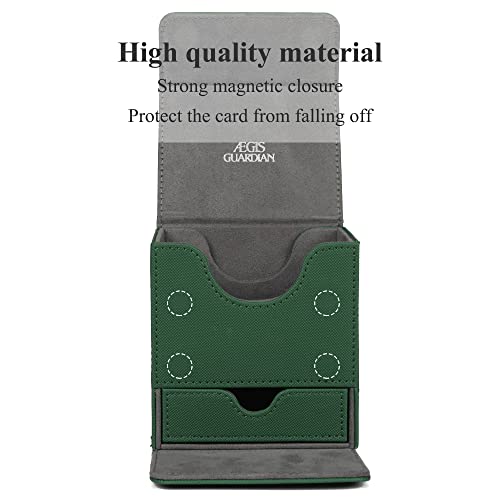 AEGIS GUARDIAN Card Deck Box with Dice Tray for MTG Cards, Commander Deck Box fit 150+ Sleeved Cards, PU Leather Card Storage Box Strong Magnet Deck Game Case for TCG CCG, Green - color: 5-2